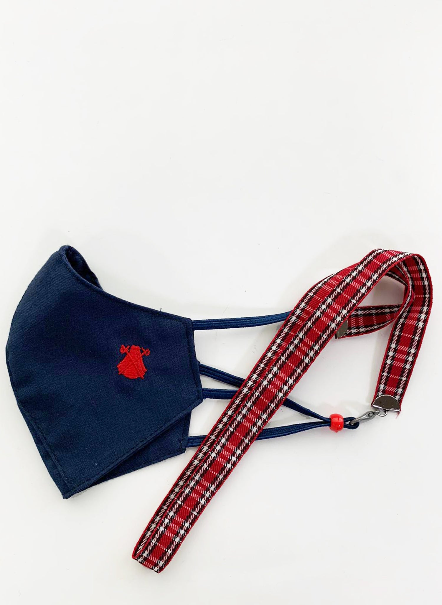 Kids Mask Navy Blue Red Cape Red Checkered Ribbon