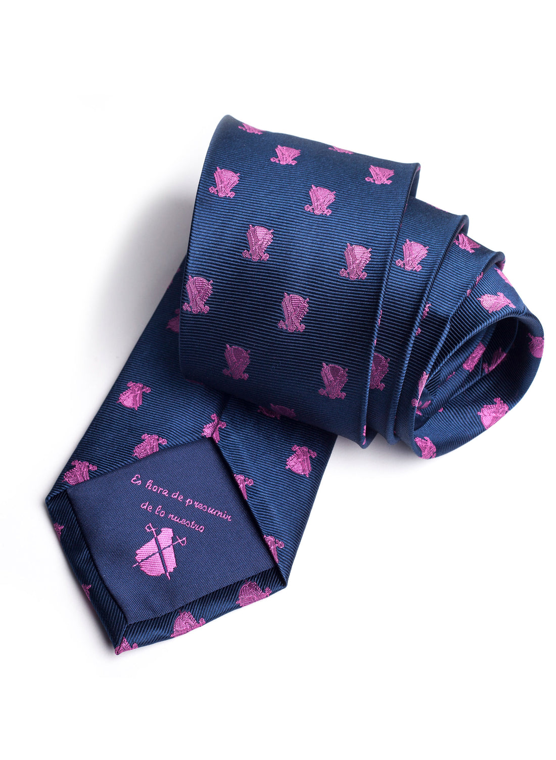 Blauwe stropdas met roze capotes