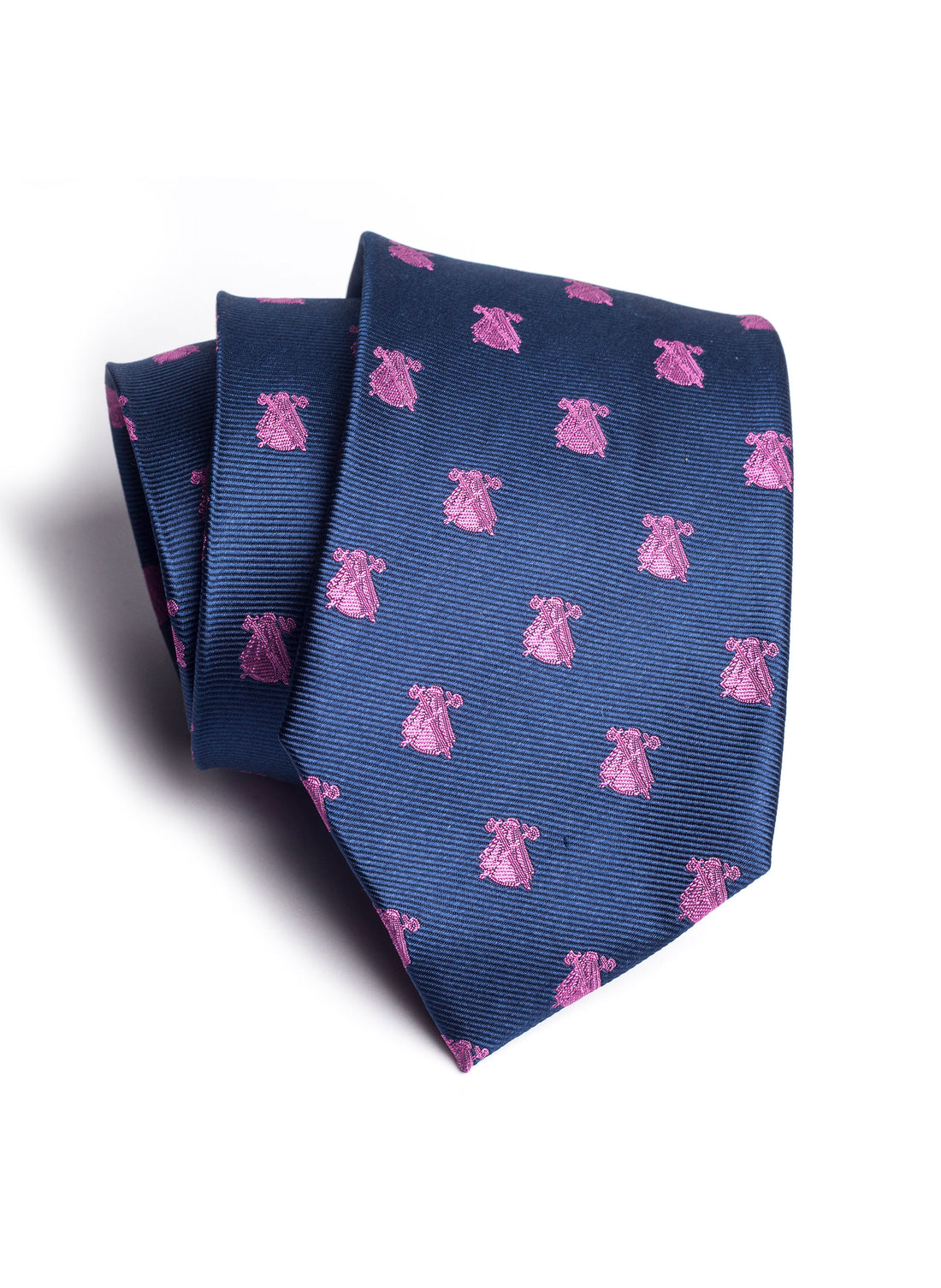 Blauwe stropdas met roze capotes