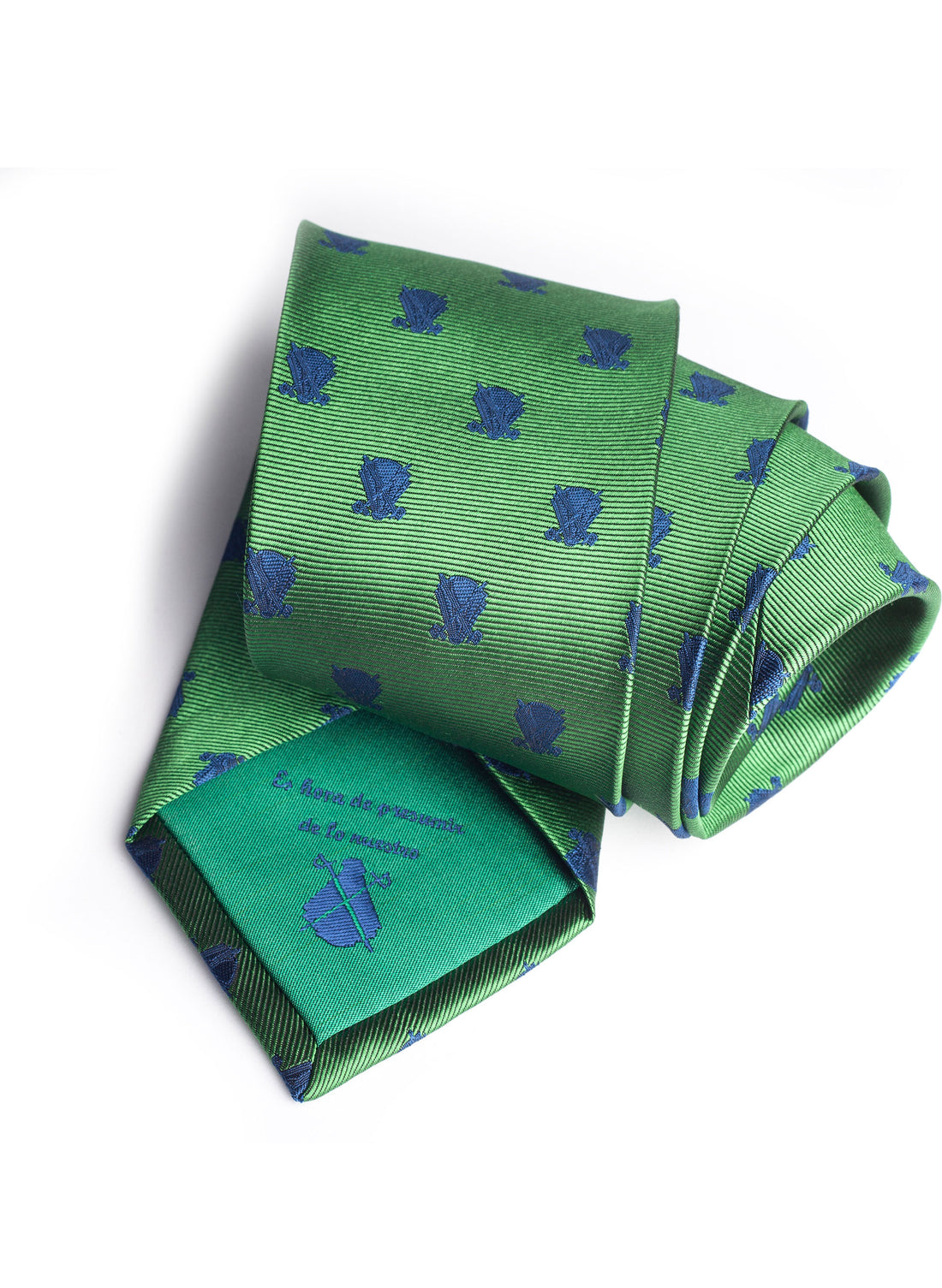 Marineblauwe logo's groene stropdas
