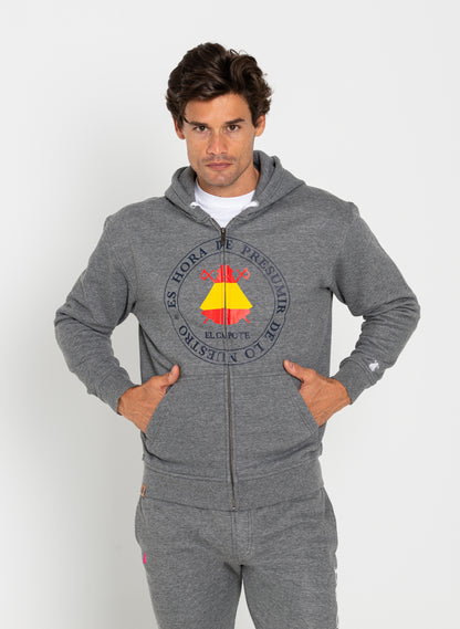 Spain Gray Hooded Sweatshirt with Zipper Man