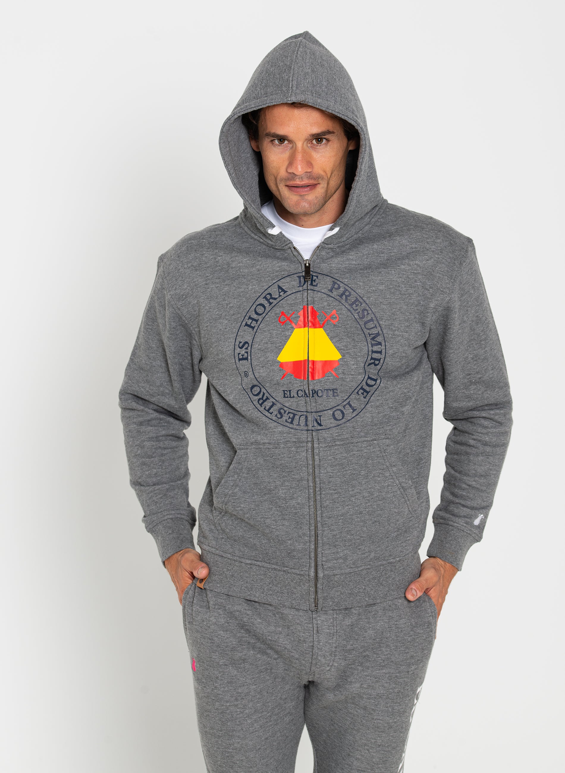 Sweat Capuche Espagne Gris avec Fermeture Éclair Homme