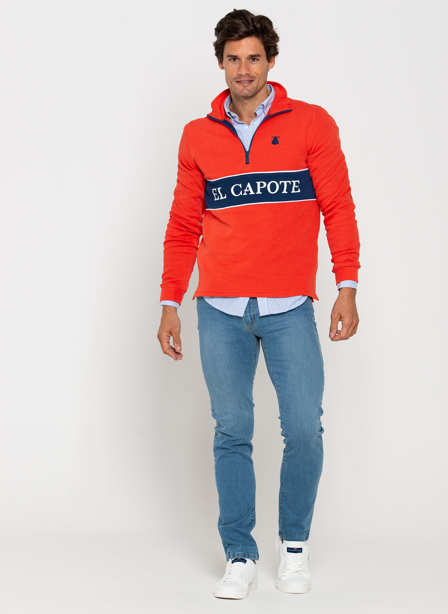 Sweat à capuche zippé orange pour homme