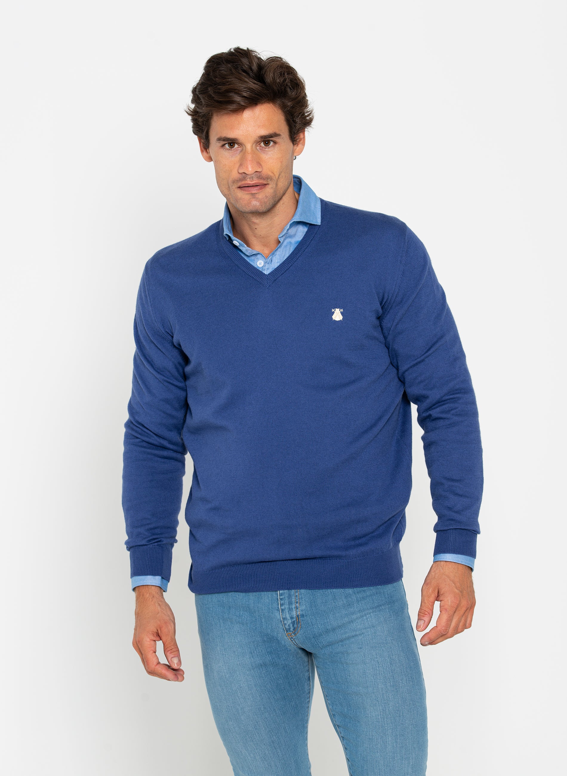 Men's V-Neck Sweater Cashmere Blue