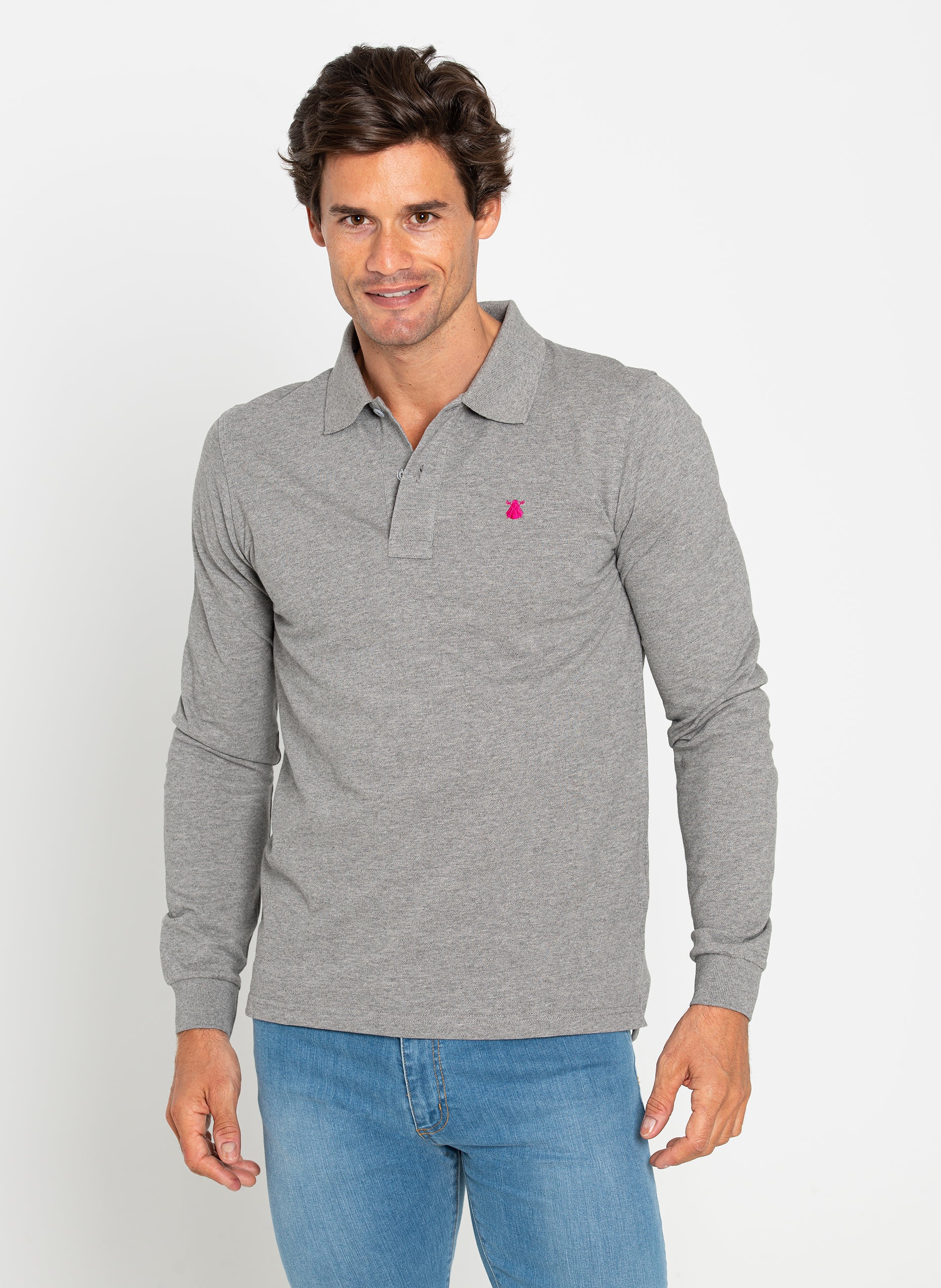 Men's Classic Long Sleeve Gray Polo
