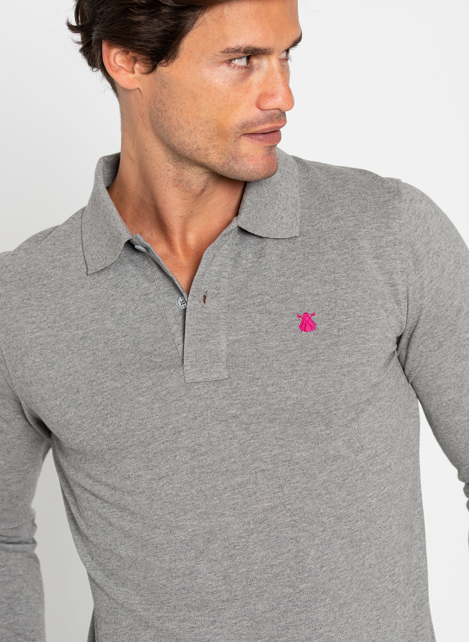 Men's Classic Long Sleeve Gray Polo