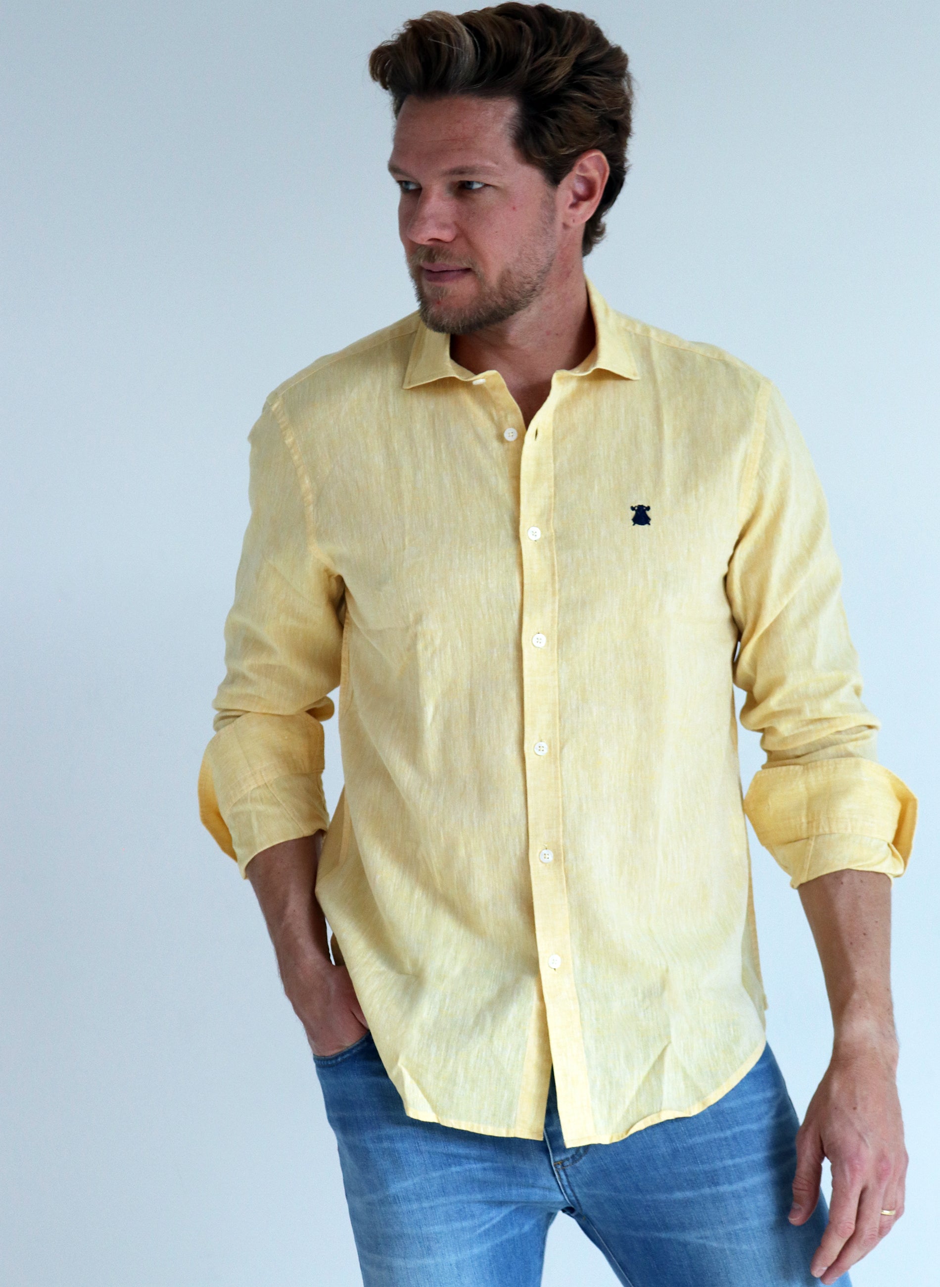 Yellow Linen Man Shirt