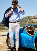 Camisa Hombre Azul Oxford lunares
