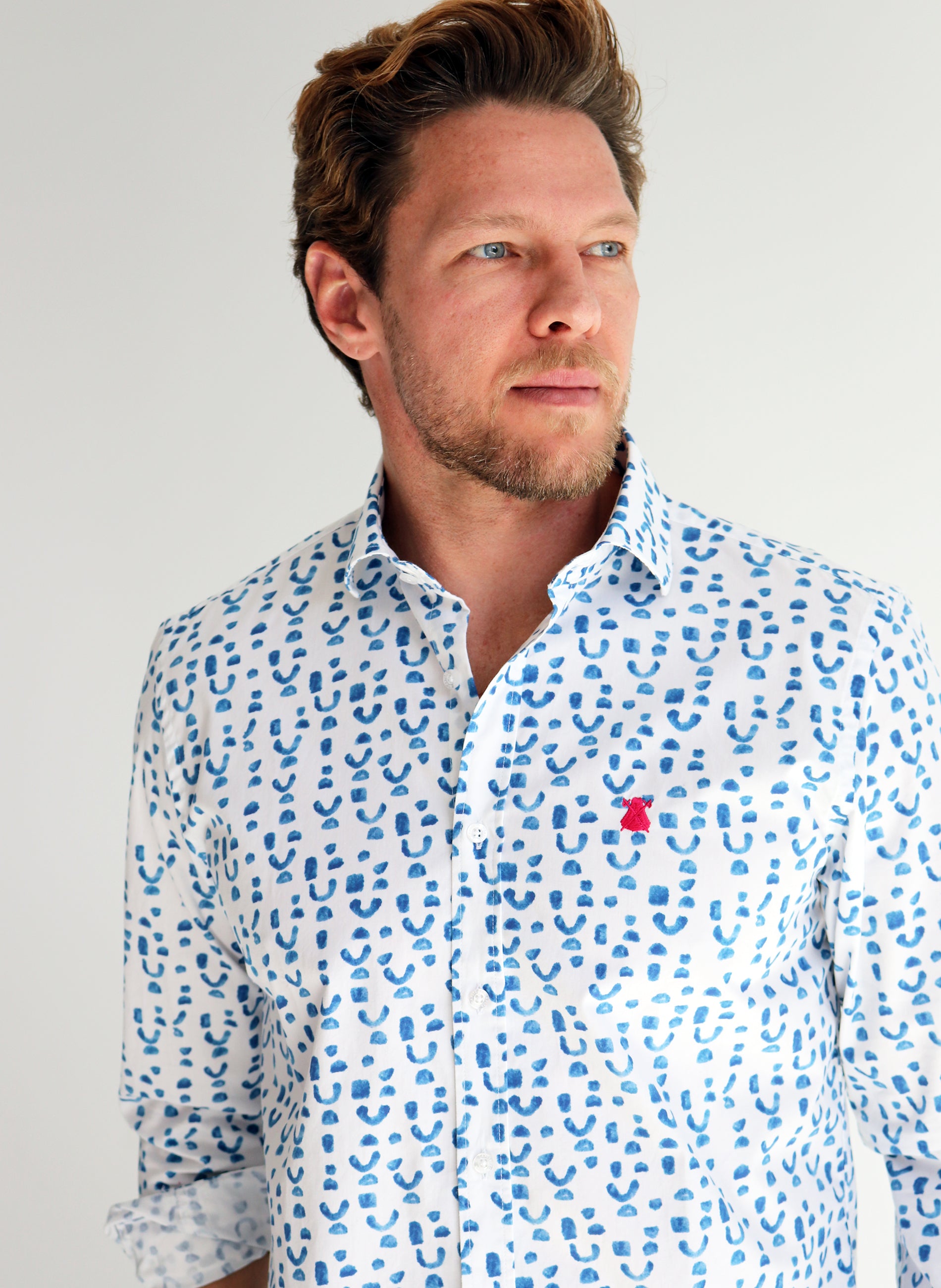 White Man Shirt Blue Print