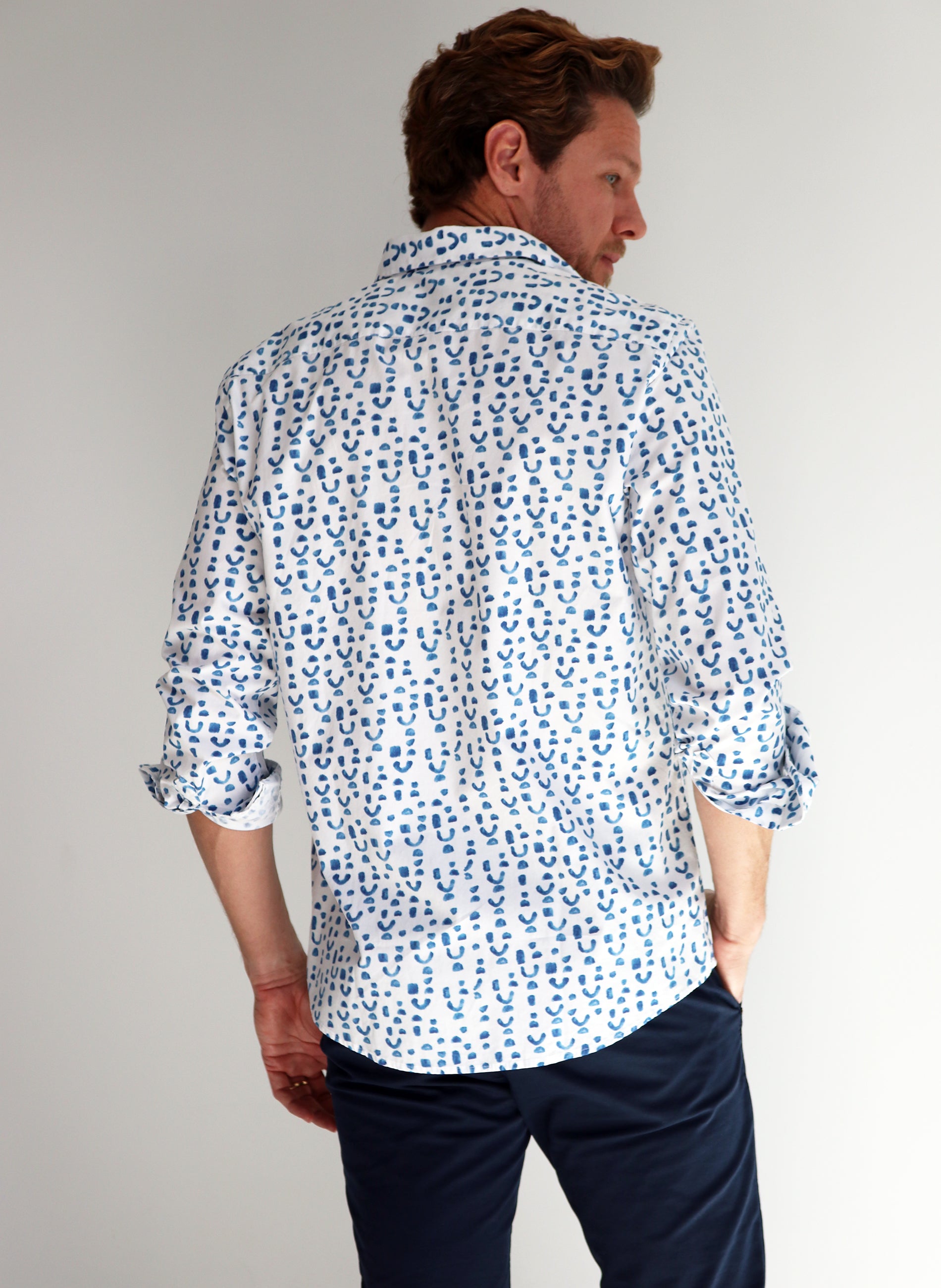 White Man Shirt Blue Print