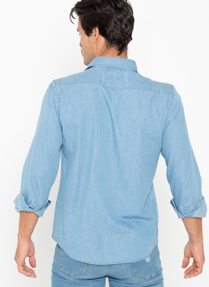 Light Blue Denim Man Shirt Pockets