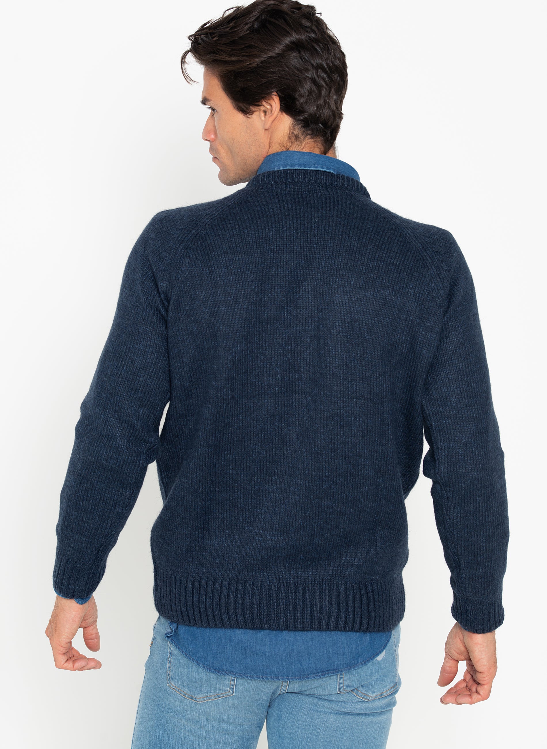Blauwe Intarsia grijze cape-sweater voor heren