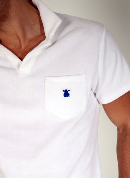 Men's White Towel Polo Shirt