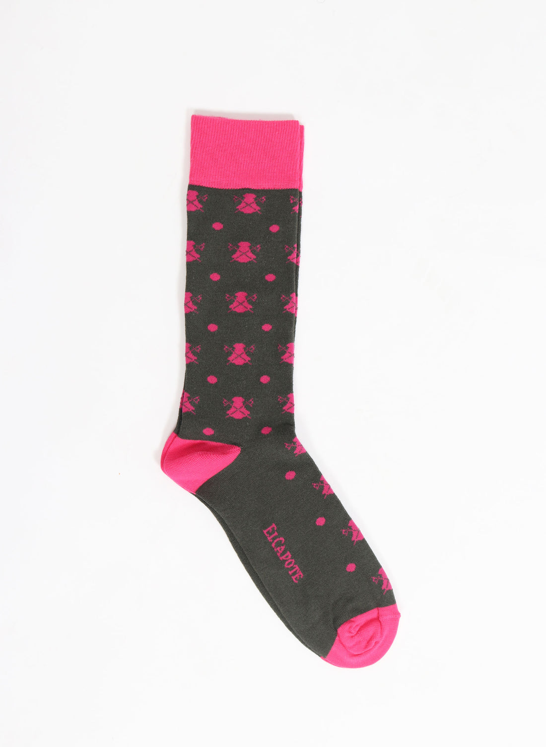 Khakigrüne Socke mit Umhängen und rosa Tupfen