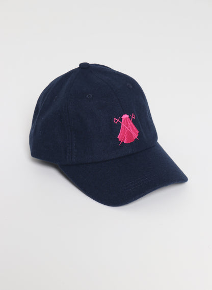 Navy Blue Wool Cap Pink Logo Cape