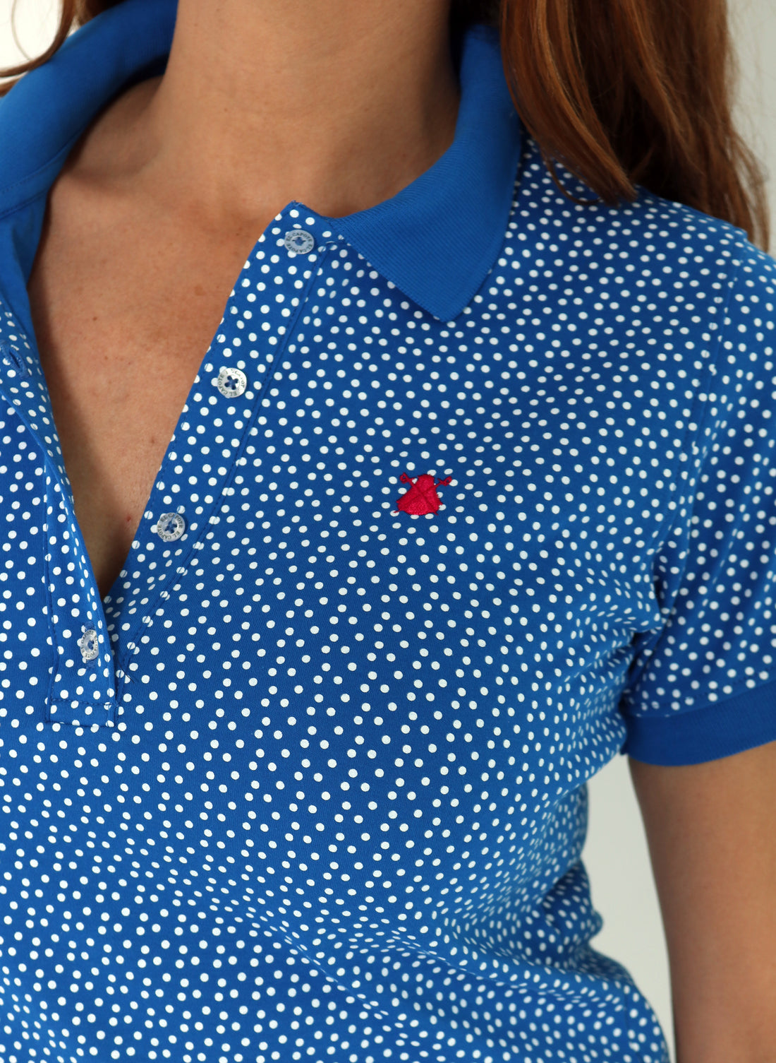 女式電藍色波點 Polo 衫