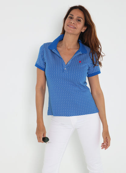 Women's Electric Blue Polka Dot Polo Shirt