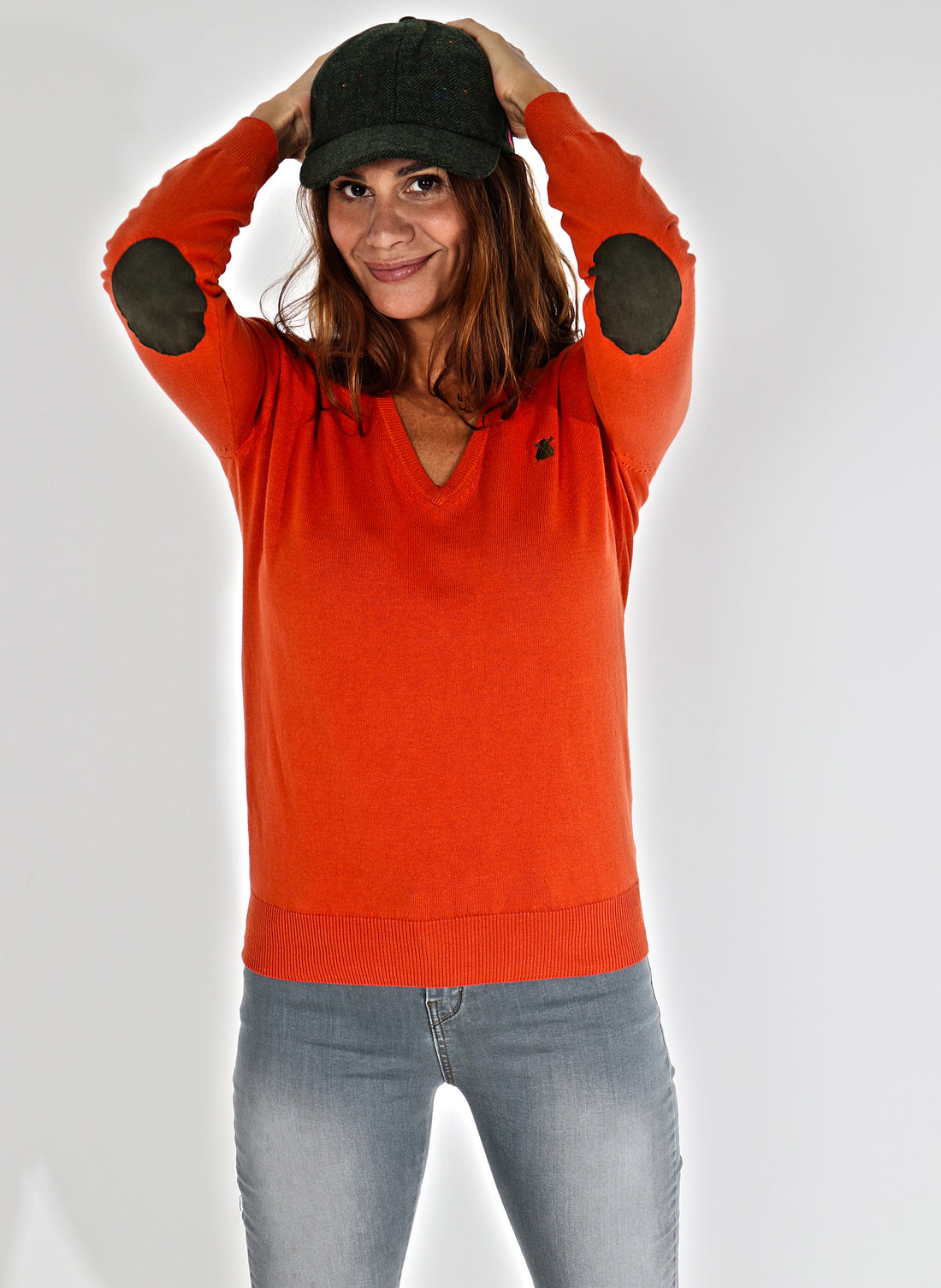 V-neck Tile Woman Sweater with Elbows