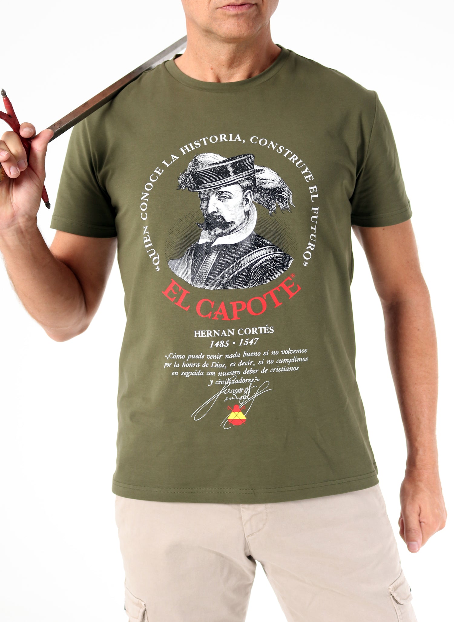 Camiseta Hombre Verde Kaki Homenaje a Hernán Cortés