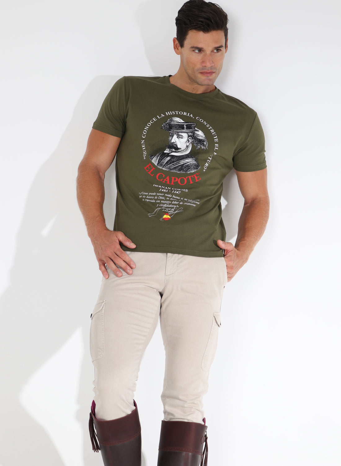 T-Shirt Homme Vert Khaki Hommage à Hernán Cortés