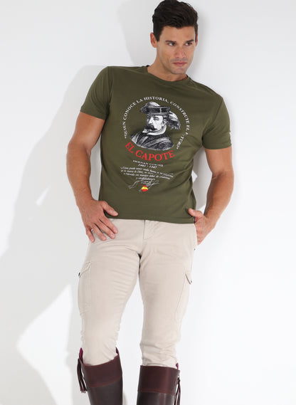 Khaki Green Men's T-shirt Homage to Hernán Cortés