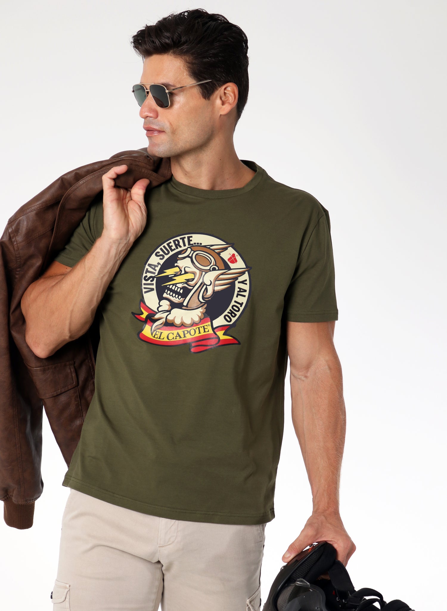 Camiseta Hombre Verde Kaki Aviador