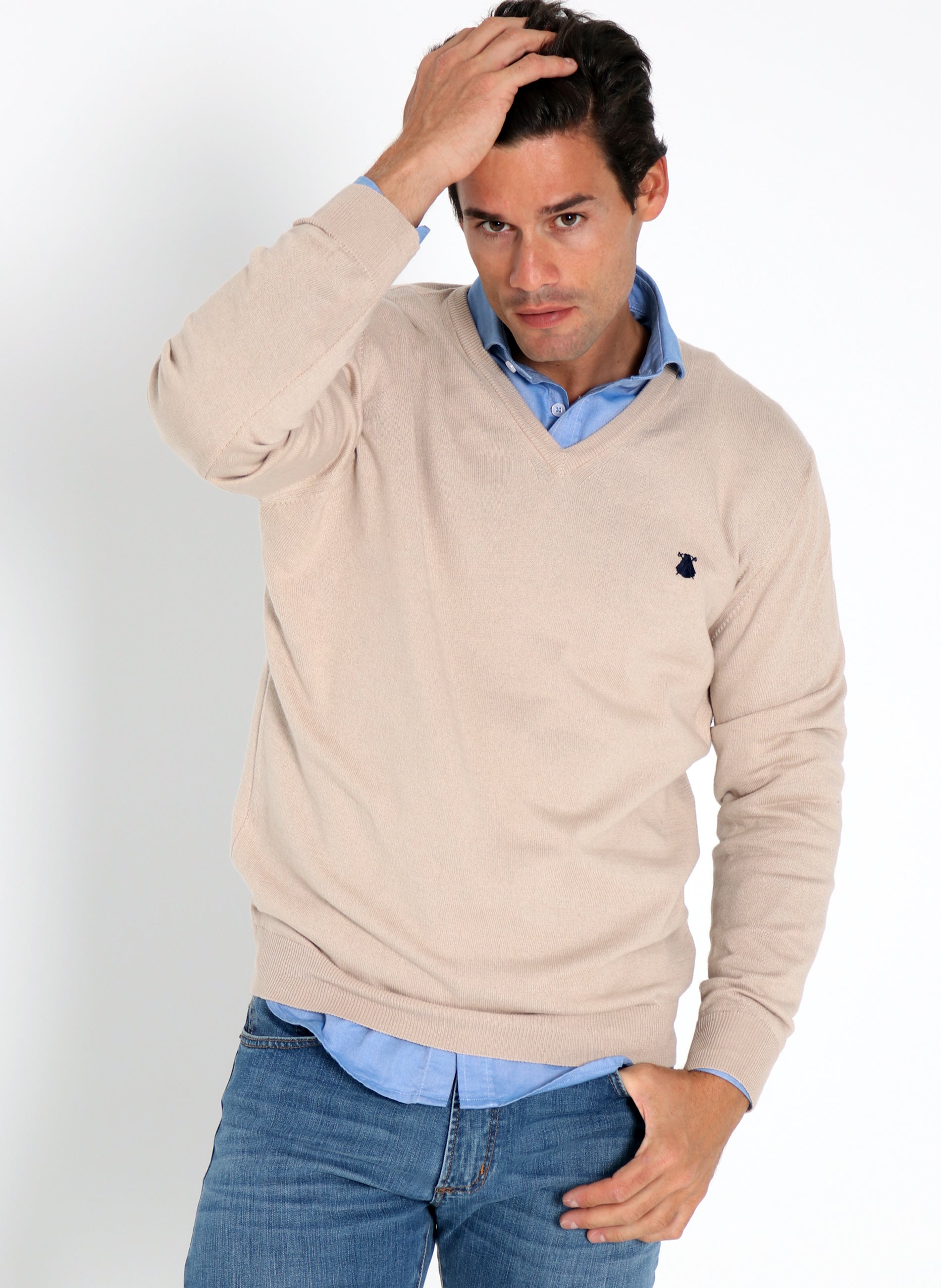Men's V-Neck Sweater Camel Cashmere
