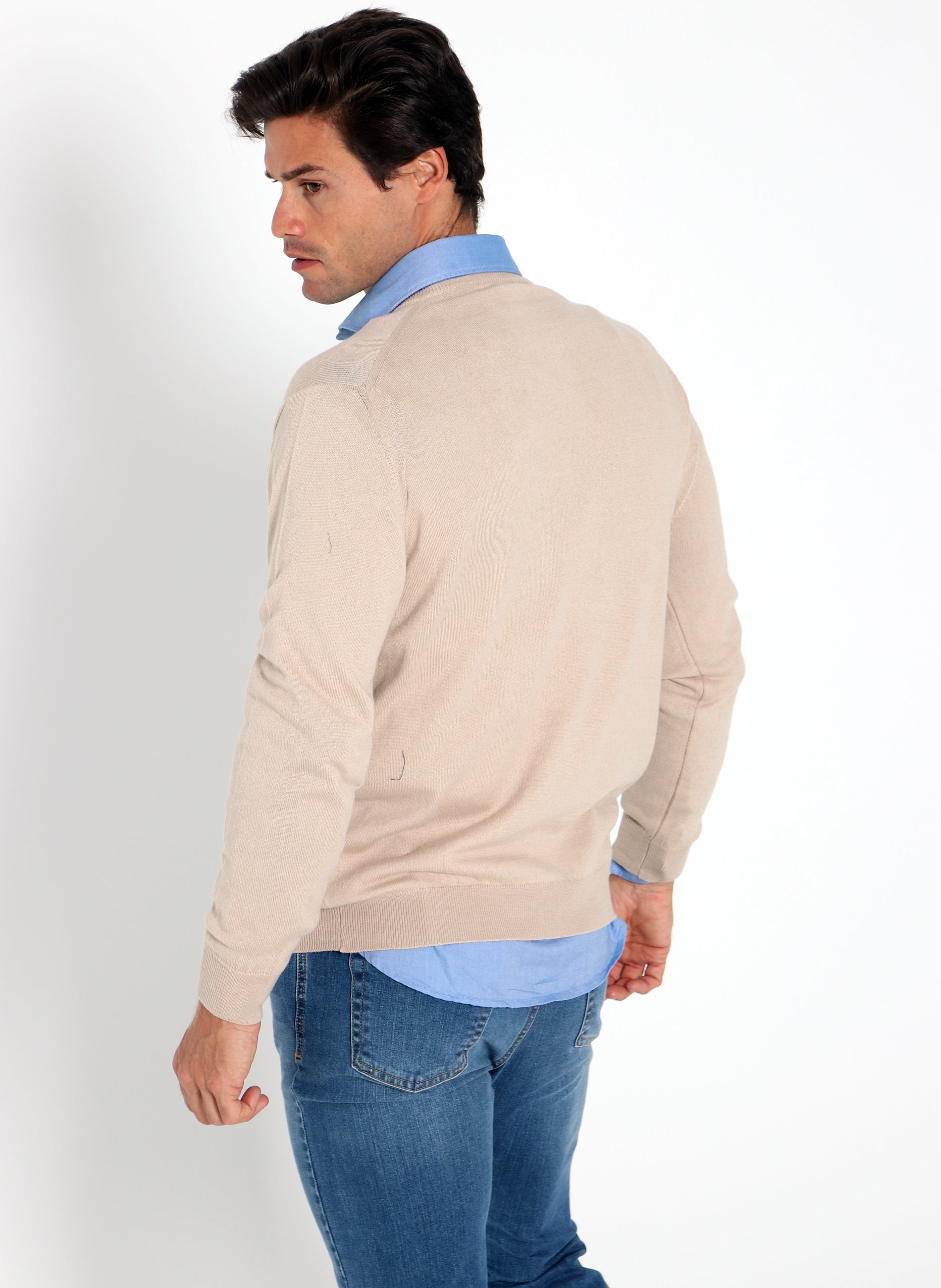 Men's V-Neck Sweater Camel Cashmere