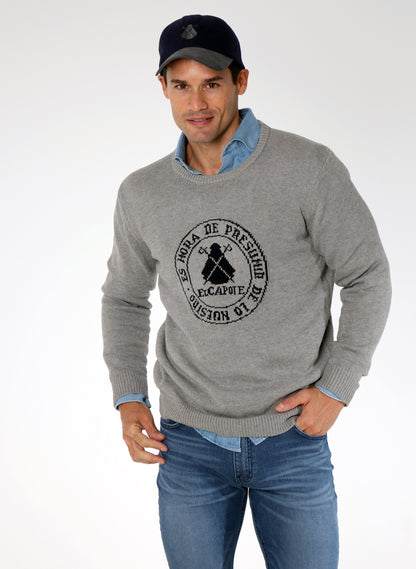 Pull Homme Gris Slogan Circulaire