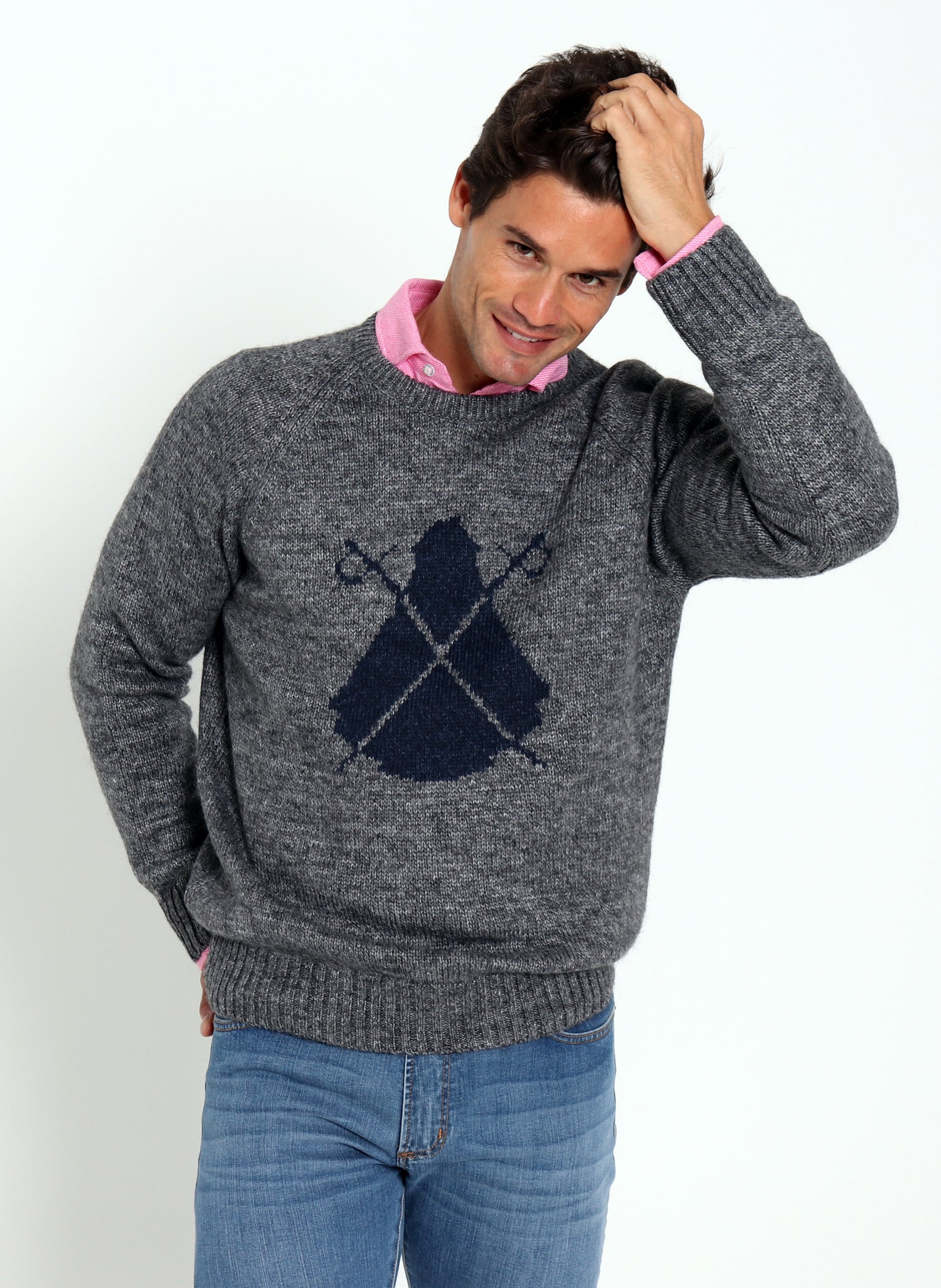 Men's Gray Intarsia Capote Navy Sweater