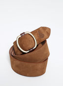 Ceinture en cuir fendu marron avec boucle ovale