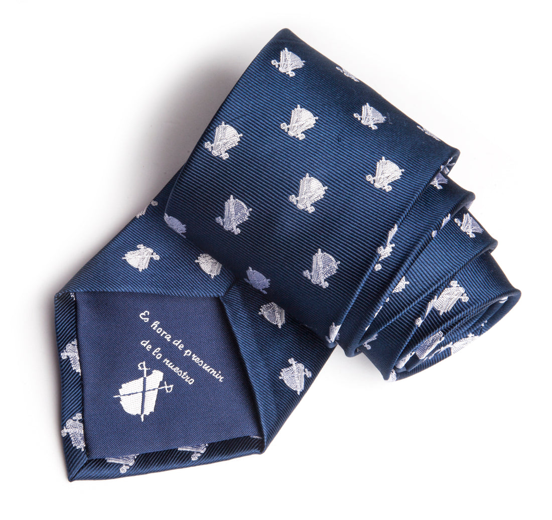 Marineblauwe stropdas met witte logo's