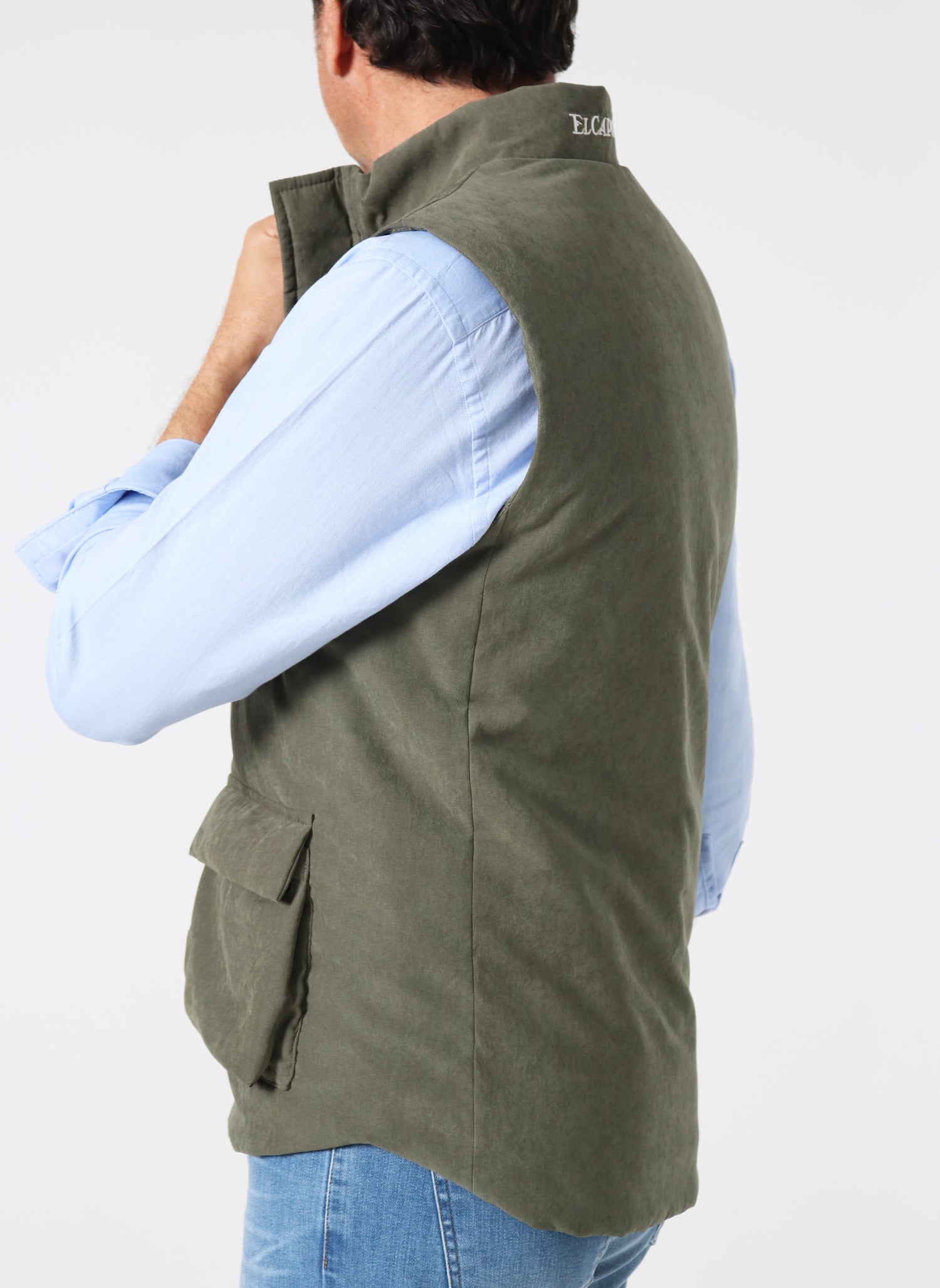 Multi-pocket Green Man Velvet Vest