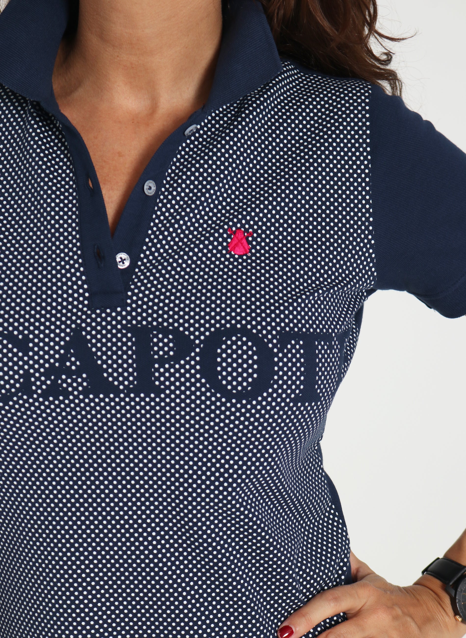 Women's Classic Blue Polka Dot Polo Shirt