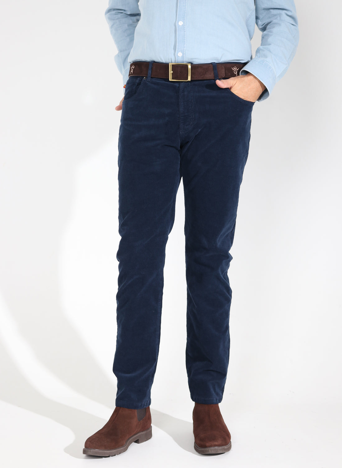 Micro velor trousers côtelé bleu marine pour homme