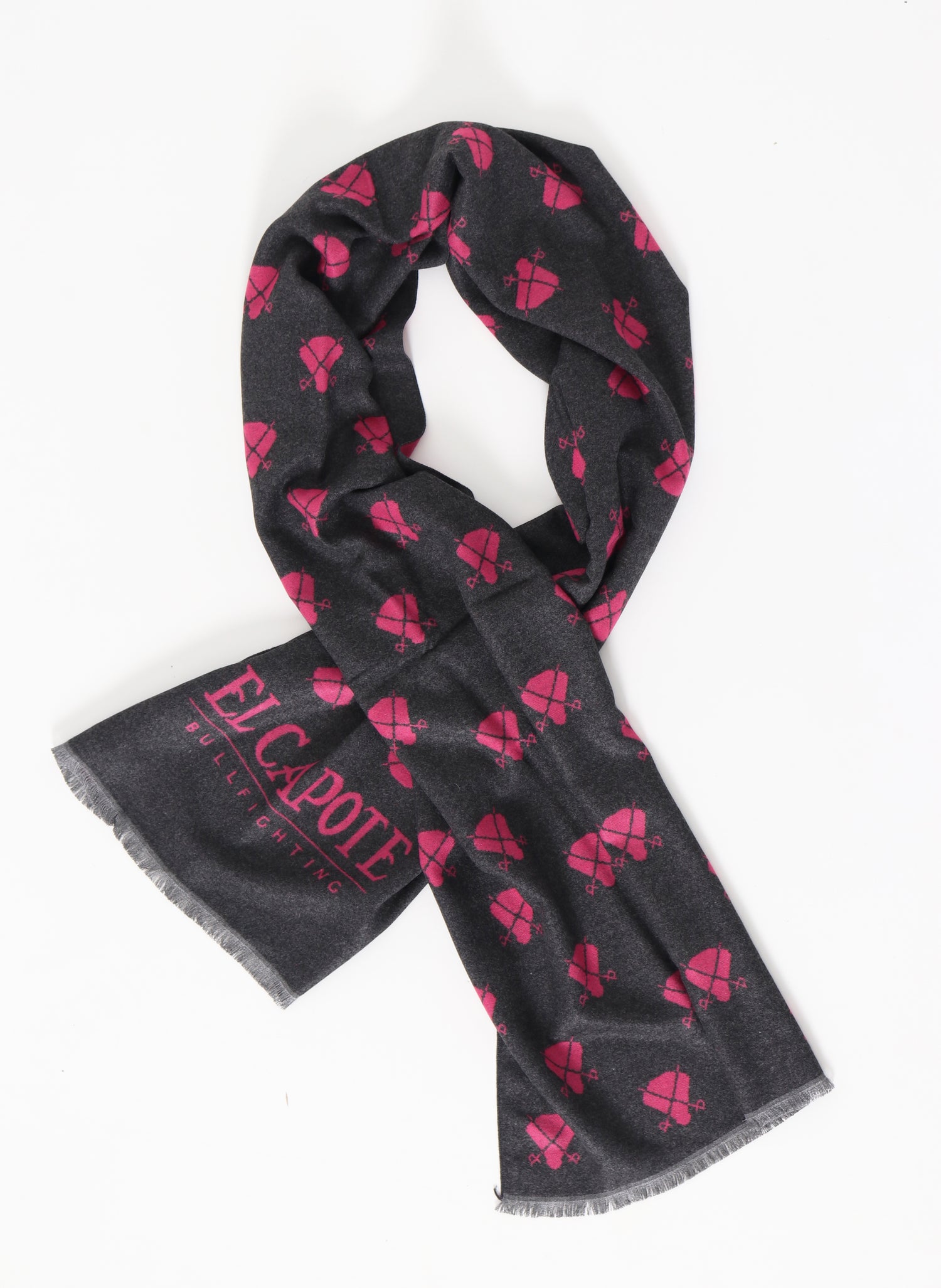 Grauer Schal mit Rosa Capote-Print