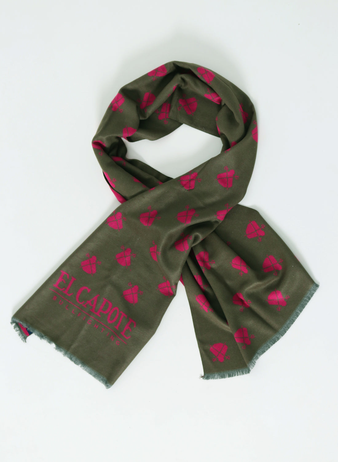 Khakigrüner Schal mit rosafarbenem Capote-Print