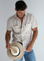 Men's Beige Linen Shirt Short Sleeve Two Pockets