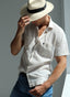 Men's Beige Linen Shirt Short Sleeve Two Pockets