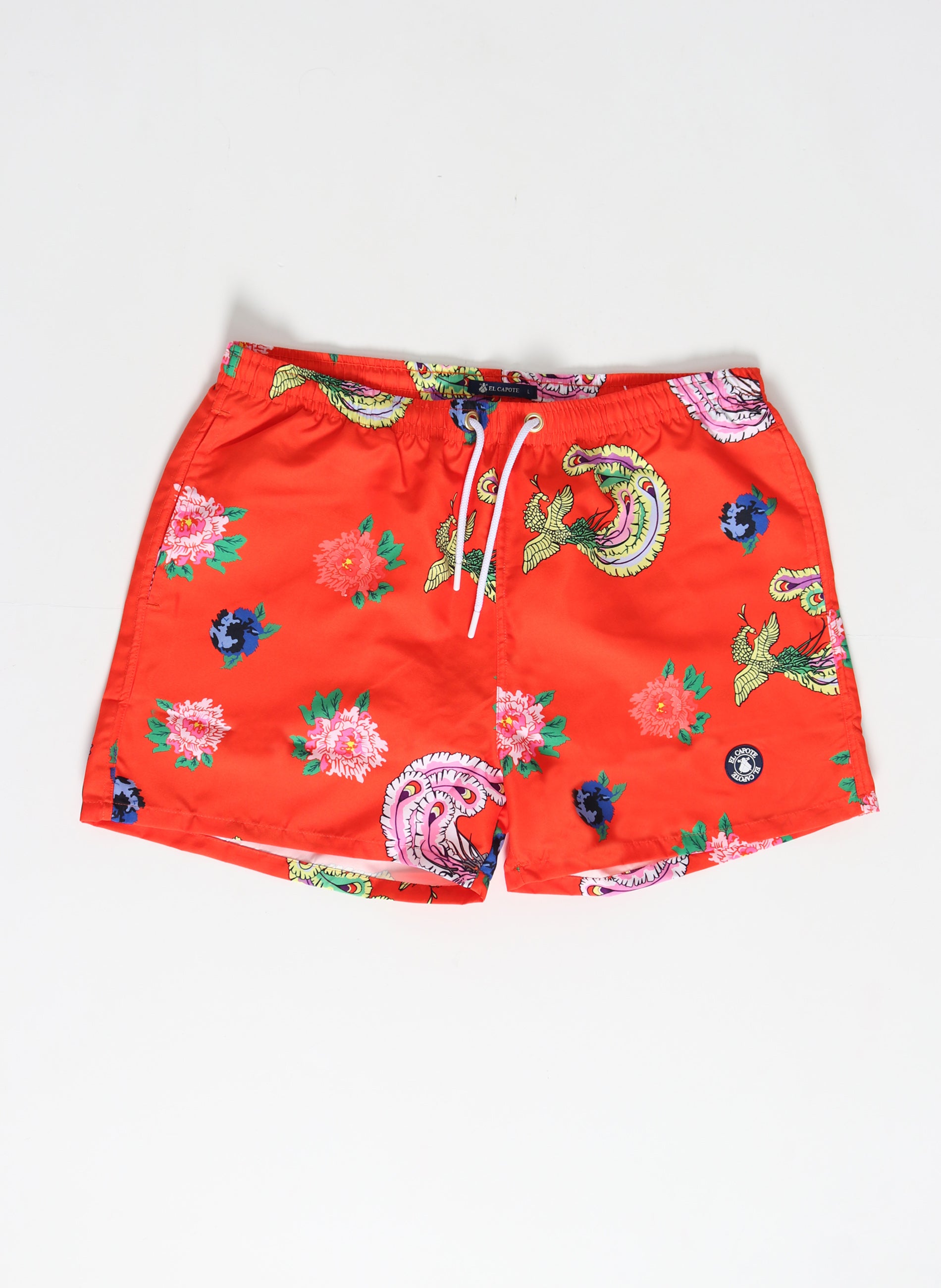 Men's Orange Amebas and Flowers Swimsuit
