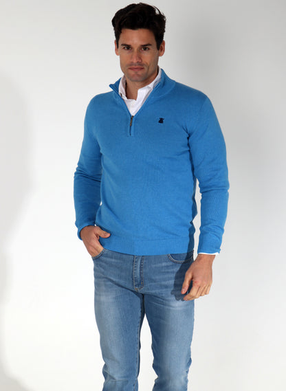 Men's Sky Blue Zipper Sweater