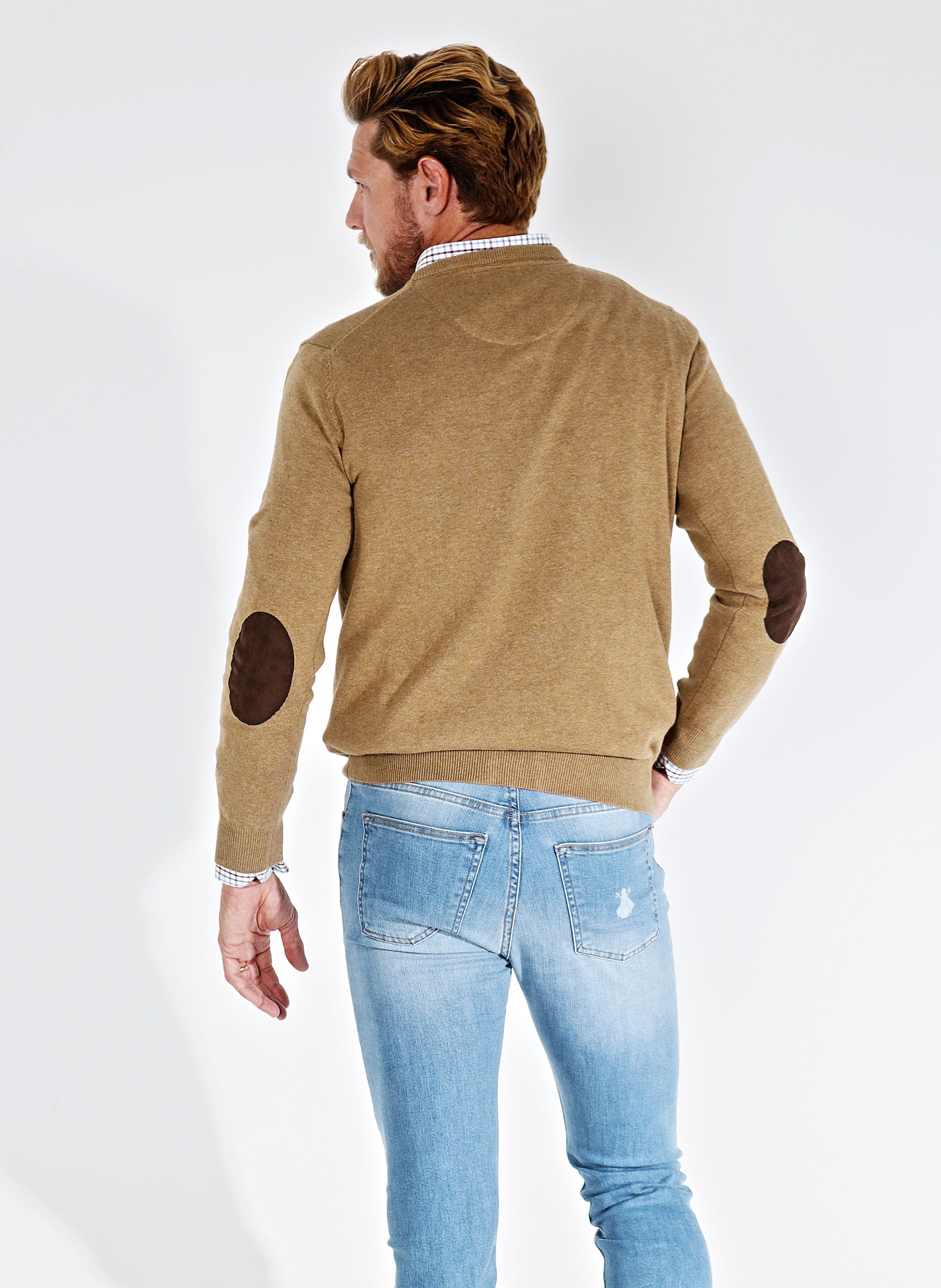 Men's Camel Elbow Pads Sweater