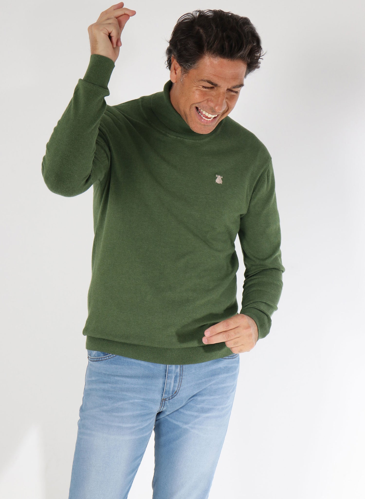 Green Turtleneck Sweater Man