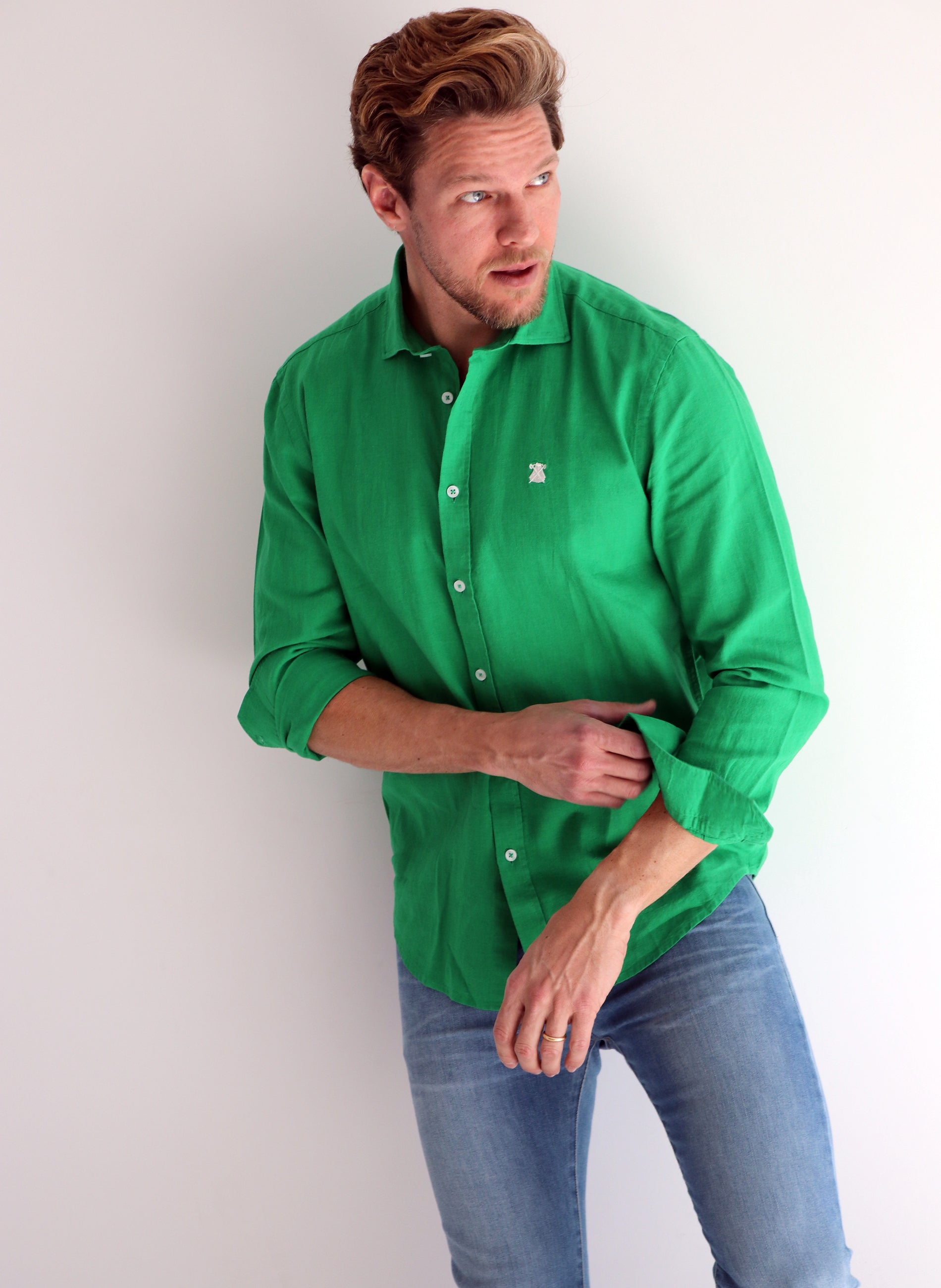 Camisa verde botella discount hombre