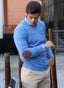 Light Blue V-Neck Man Sweater Elbow Patches