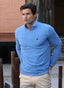 Light Blue V-Neck Man Sweater Elbow Patches