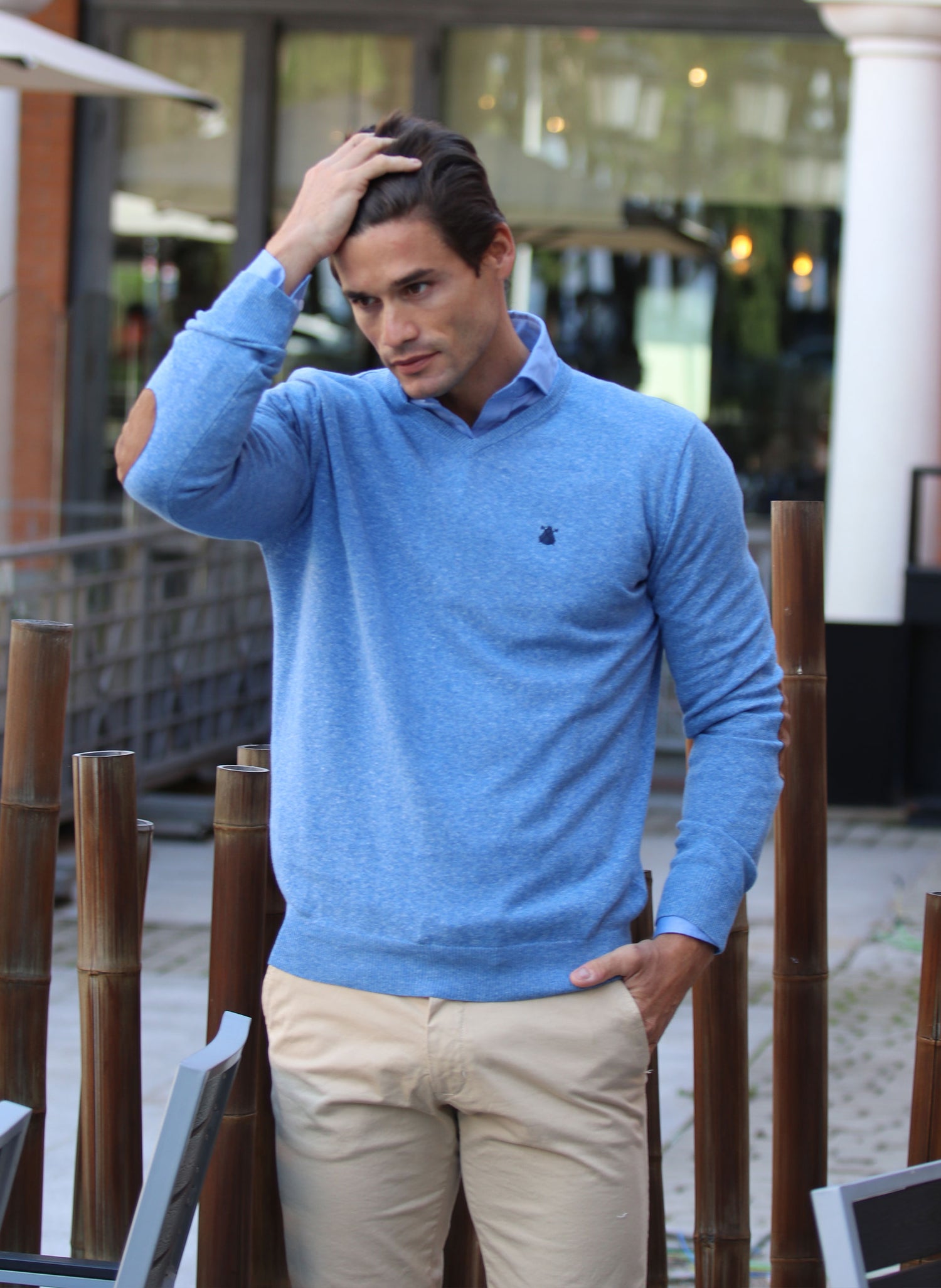 Navy blue polo sweater men Clearance