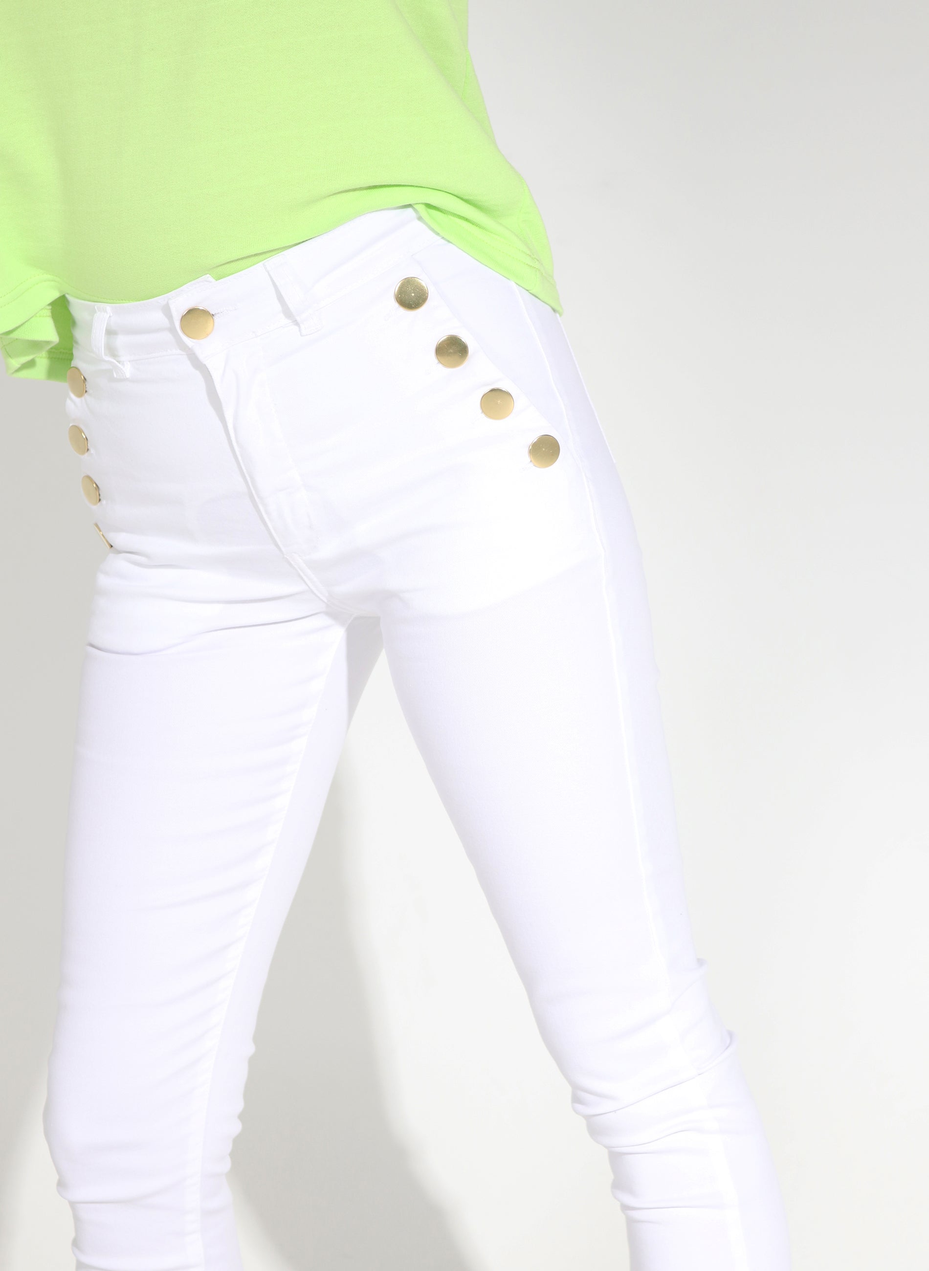 White Twill Pants Buttons Woman