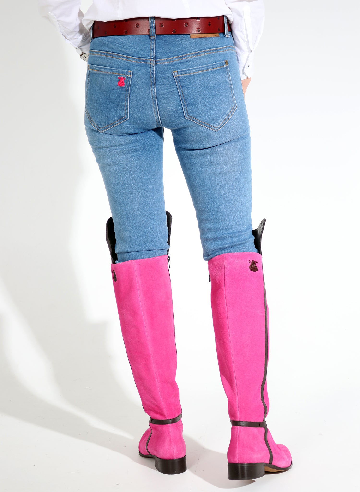 Flacher rosa Damen-Overknee-Stiefel