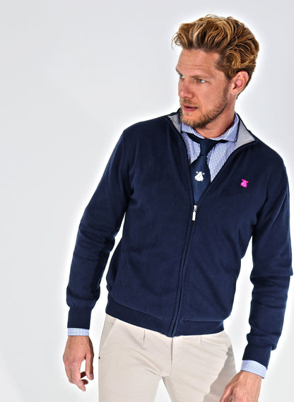 Navy Blue Knitted Jacket with Zipper for Men